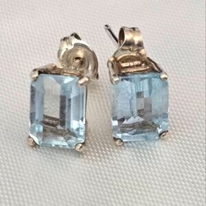 Emerald Cut Sky Blue Topaz Sterling Silver Post Back Earrings